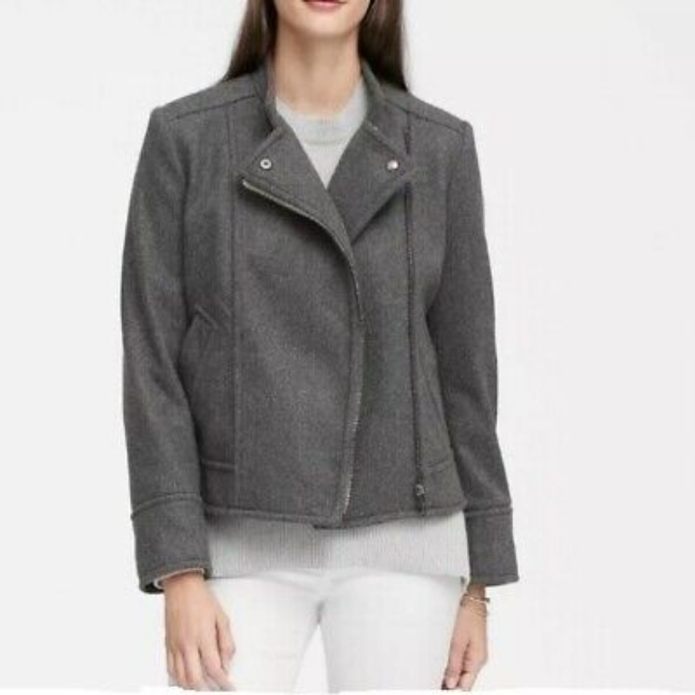 Banana Republic Melton Moto Jacket Womens Size Small Charcoal Gray Italian Wool
